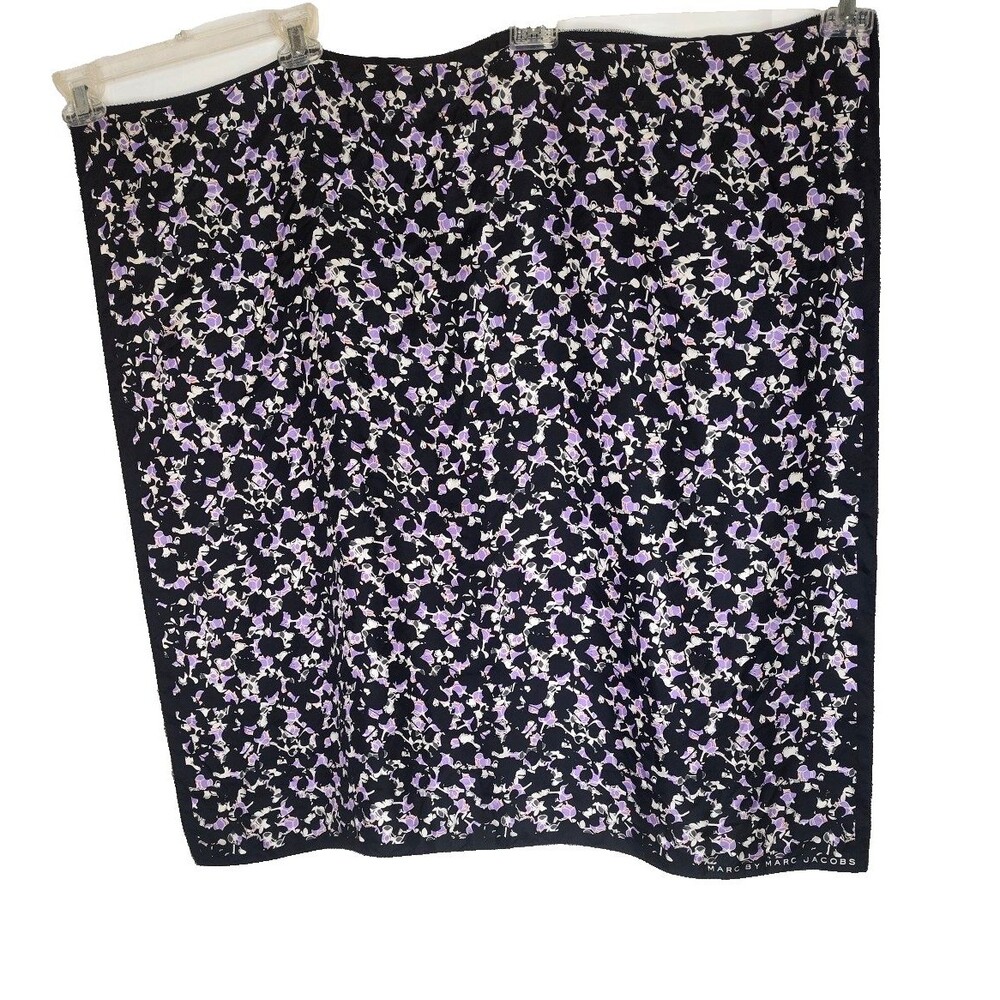 Marc By Marc Jacob’s Black Purple Floral Print Silk Scarf 30" Square Chain Edges